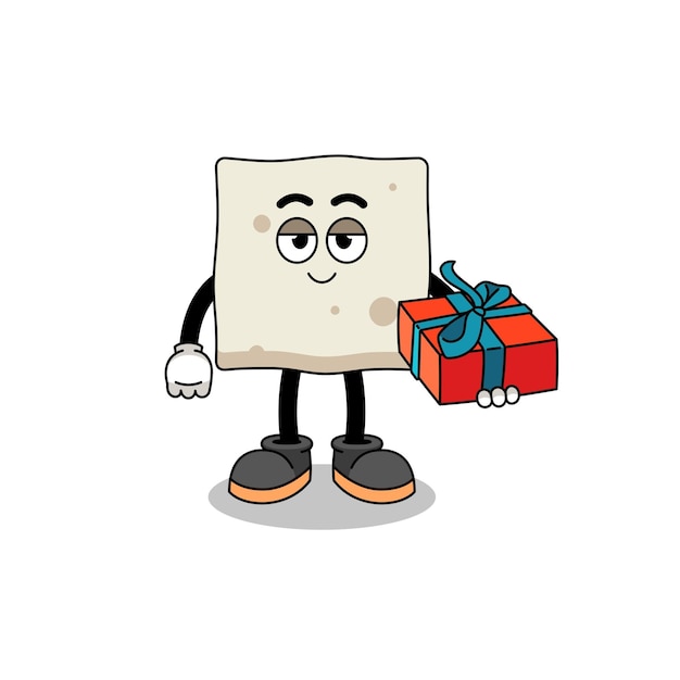 Tofu mascot illustration giving a gift character design