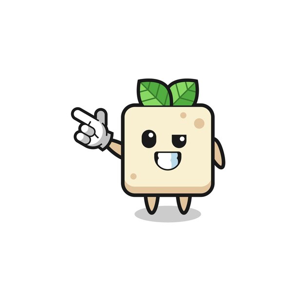 Tofu mascot pointing top left