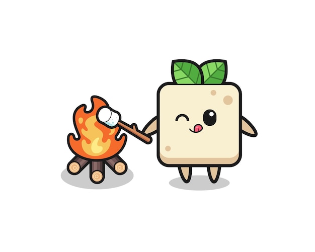 Tofu-personage brandt een schattig marshmallow-ontwerp