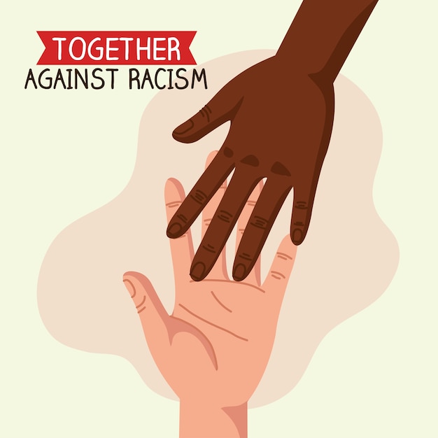 Together against racism, with joined hands, black lives matter concept illustration design