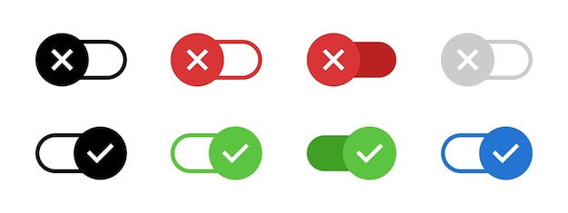toggle button icon on and off switch with check mark and cross vector illustration interface control for enabling or disabling options symbol mobile and web ui settings sign
