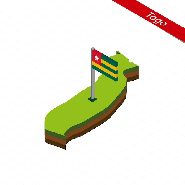 Togo isometric map and flag vector illustration