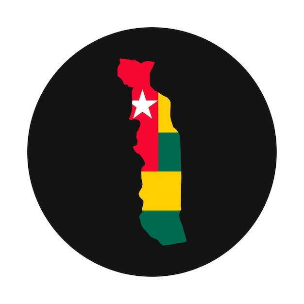 Togo kaart silhouet met vlag op zwarte achtergrond