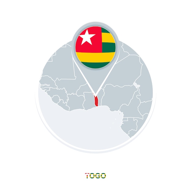 Togo map and flag vector map icon with highlighted togo