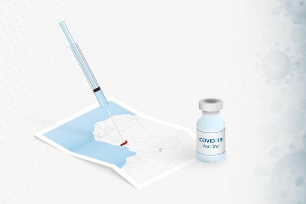 Togo-vaccinatie, injectie met COVID-19-vaccin op de kaart van Togo.