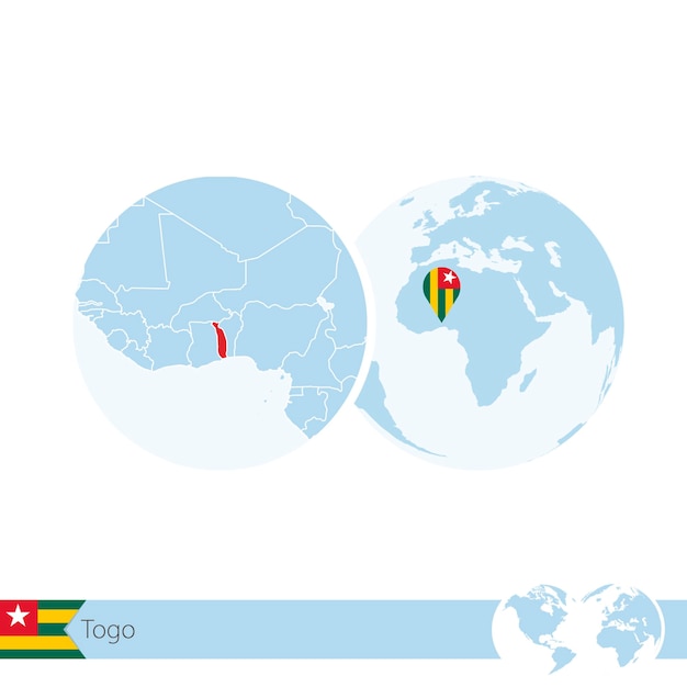 토고의 국기와 지역 지도가 있는 세계 세계의 토고. 벡터 일러스트 레이 션.