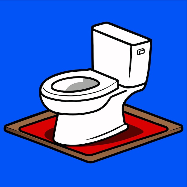 toilet bowl on blue rug vector illustration