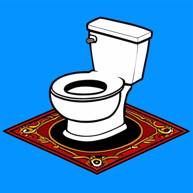 Toilet bowl on blue rug vector illustration