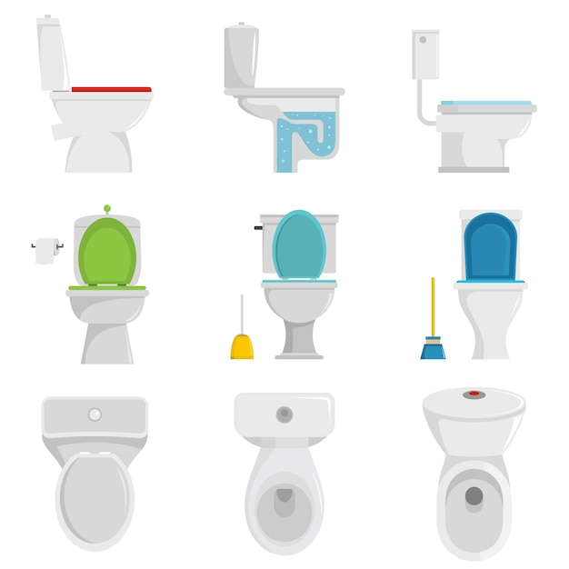 Toilet bowl icons set vector isolated