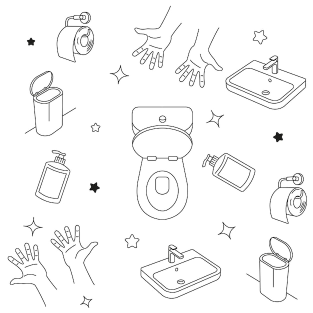 Vettore toilette, armadio, wastafel doodle illustrazione vettoriale, icona simboli