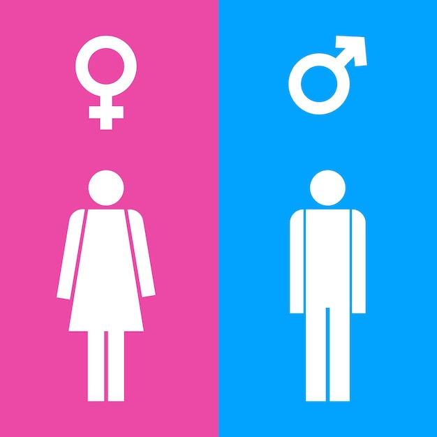 Toilet deur pictogrammen. Vrouw en man openbaar toilet kleurrijke vector icoon met gender sign