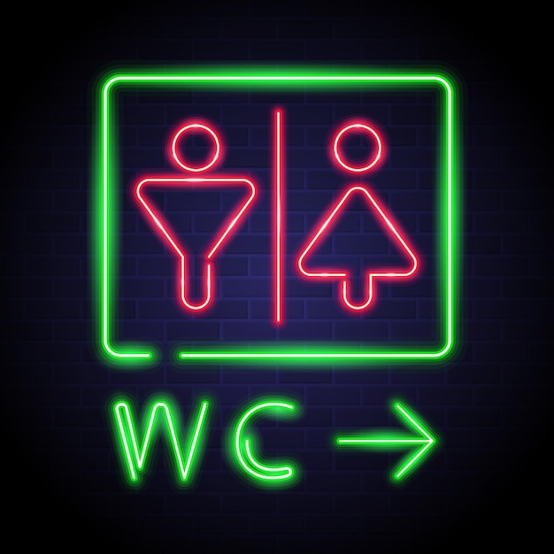 Икона туалета мужской и женский силуэт с элементом неонового стиля