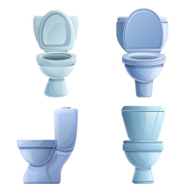 Toilet icons set, cartoon style