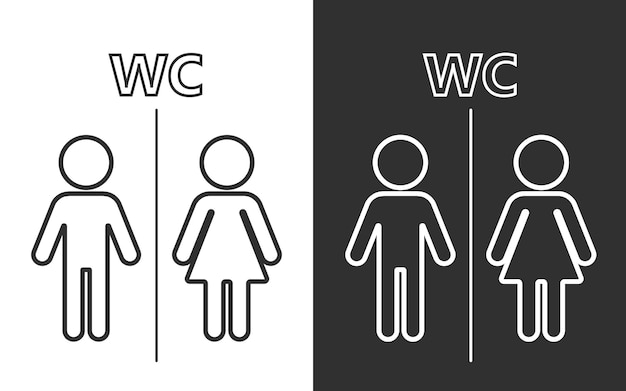 Vettore icona o logo della linea della toilette simboli del wc segno della toilette icona del sesso maschile e femminile divertente simbolo della piastra della porta del wc segno isolato illustrazione vettoriale