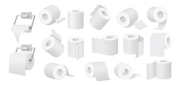 Рулон туалетной бумаги мягкие белые рулоны, пустая трубка и векторный набор 3d кухонных полотенец