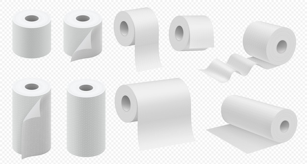 Рулон туалетной бумаги. туалетная лента и кухонные бумажные полотенца шаблон. реалистичная гигиеническая салфетка. иллюстрация пробки бумажных салфеток