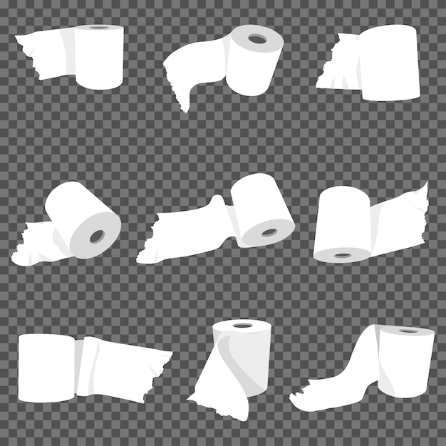 Toilet paper roll vector cartoon set isolated on a transparent background