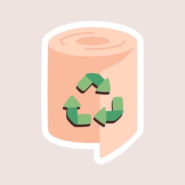 Toilet paper roll with recycling sign vector isolated cartoon sticker