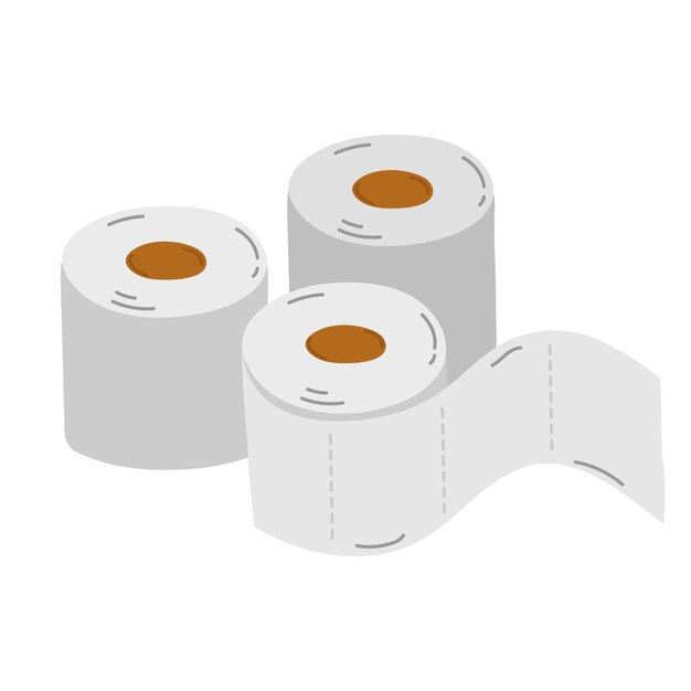 ベクトル 白い背景に分離された漫画のスタイルのトイレット ペーパーのロール衛生アイコン バスルーム付属品