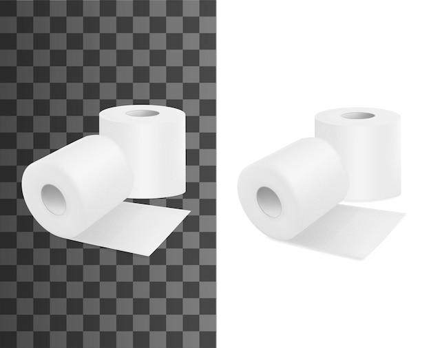 Вектор Рулон туалетной бумаги, реалистичная туалетная бумага, векторные 3d изолированные макеты. рулоны туалетной бумаги, гигиенические салфетки и салфетки для унитаза, пустая изолированная лента на прозрачном фоне