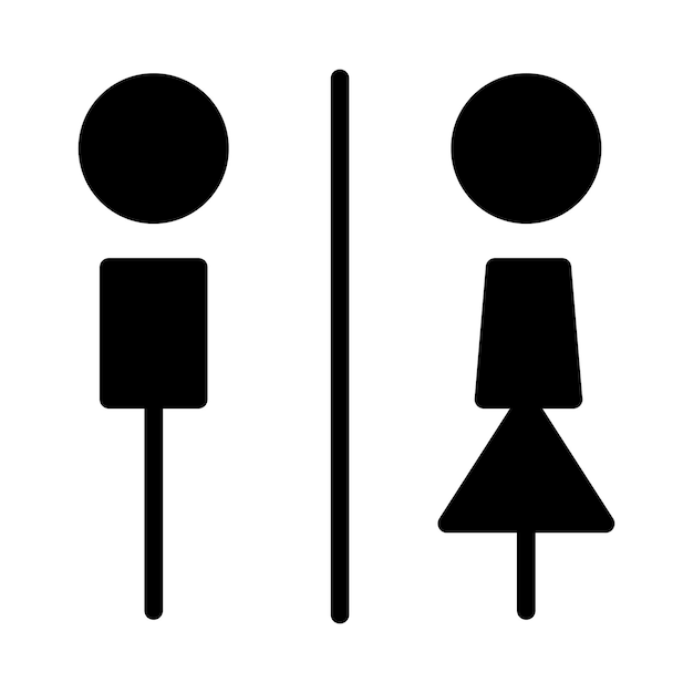 Toilet sign vector with man and woman restroom symbol in a glyph pictogram illustration