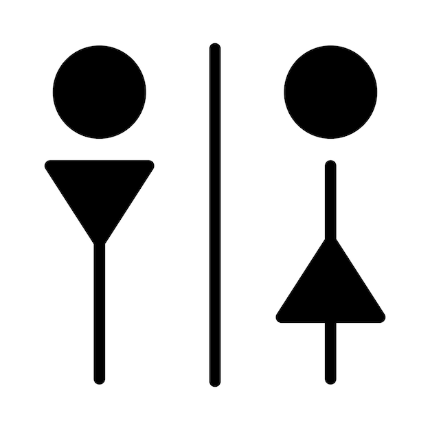 Toilet sign vector with man and woman restroom symbol in a glyph pictogram illustration