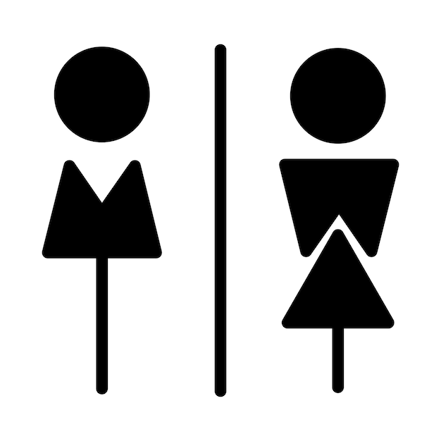 Toilet sign vector with man and woman restroom symbol in a glyph pictogram illustration