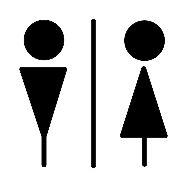 Toilet sign vector with man and woman restroom symbol in a glyph pictogram illustration