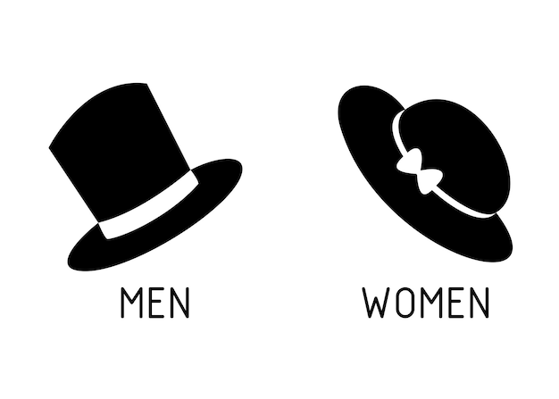 Toilet Signage for Men and Women with Hats Silhouette