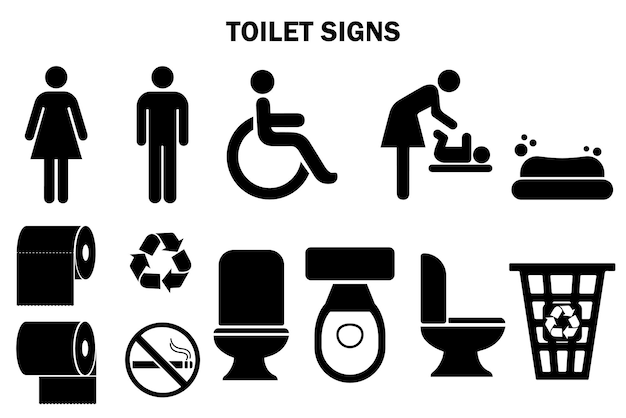 Vector toilet signs icons pack, vector toilet icons, wc, bathroom icons set