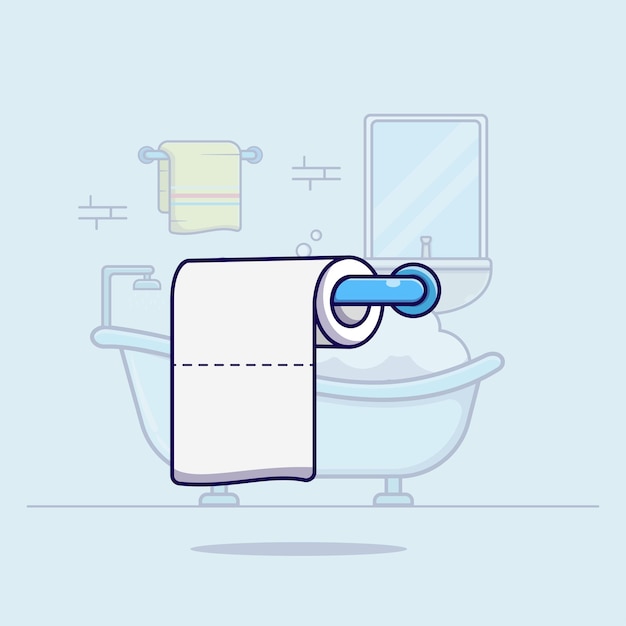 toilet tissue on bathroom illustration vector icon isolated