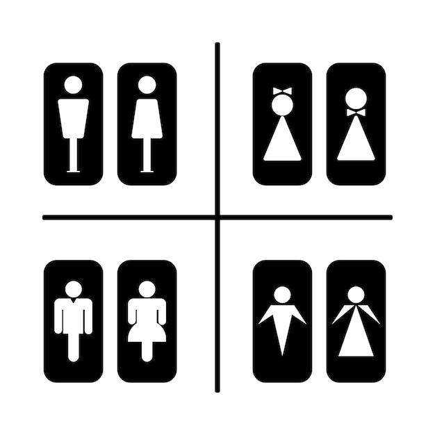 Vector toiletbord vector met man en vrouw symbolen in een glyph pictogram illustratie