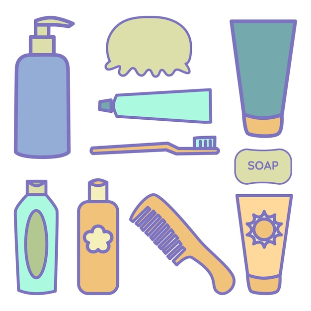 Toiletries Objects Cute Flat Line Illustration