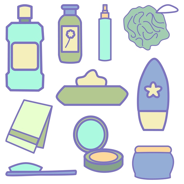 Toiletries Objects Cute Flat Line Illustration