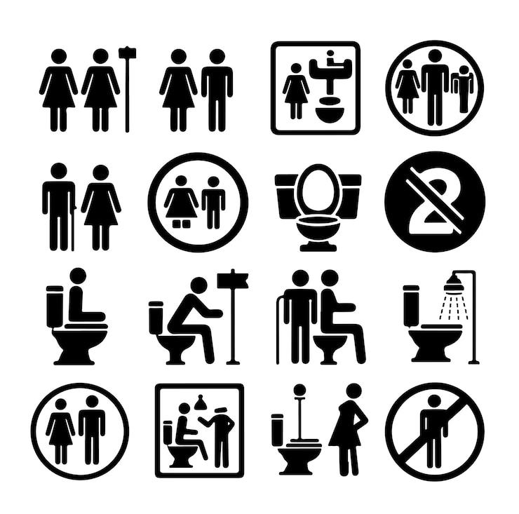 Vector toiletschild symbool set icoon zwart silhouet vector illustratie