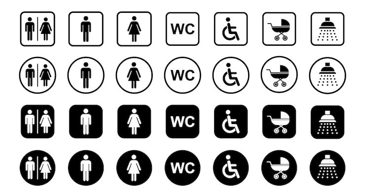 Vector toiletset met icoontjes voor mannelijke en vrouwelijke toiletten