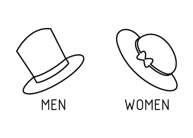 Toiletsignalisatie voor mannen en vrouwen met hoeden line art