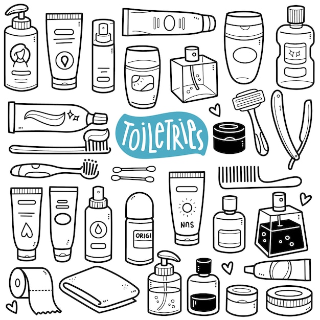 Vector toilettas zwart-wit doodle illustratie