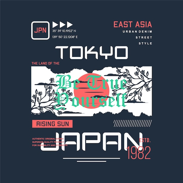 Tokio oost-azië met vlagsymbool grafische vectorafdruk