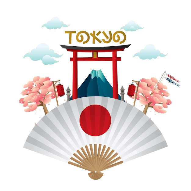 Tokyo beautiful japanese torii gate vector illustration