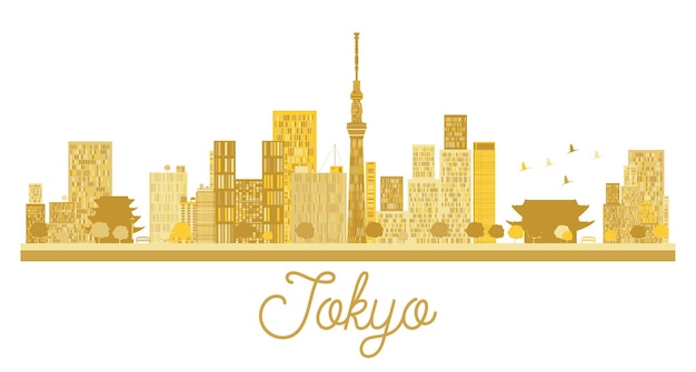 Tokyo city skyline golden silhouette. vector illustration. simple flat concept for tourism presentation, banner, placard or web site. tokyo isolated on white background.