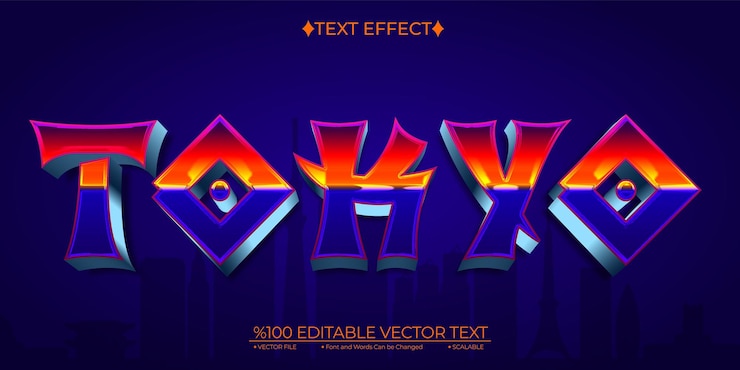 Vector tokyo editable vector 3d text effect