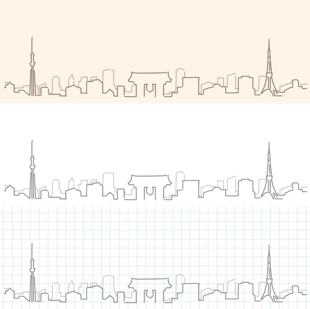 벡터 도쿄 손으로 그린 스카이라인