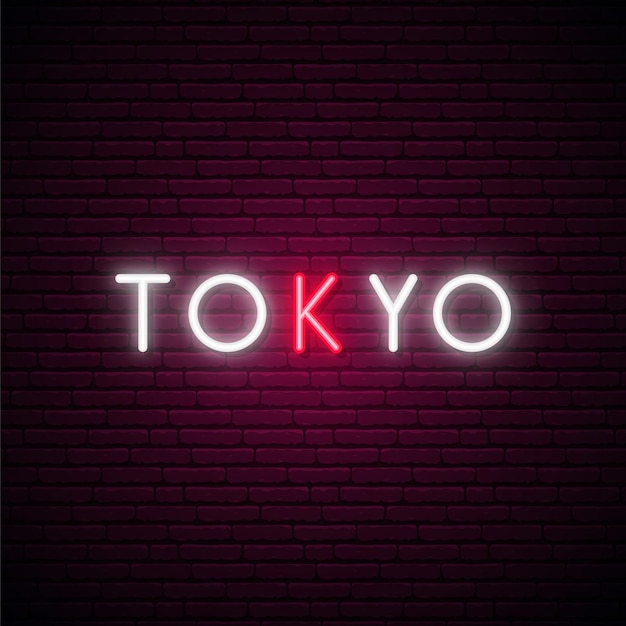 Iscrizione tokyo in cartello con testo bianco e rosso in stile neon