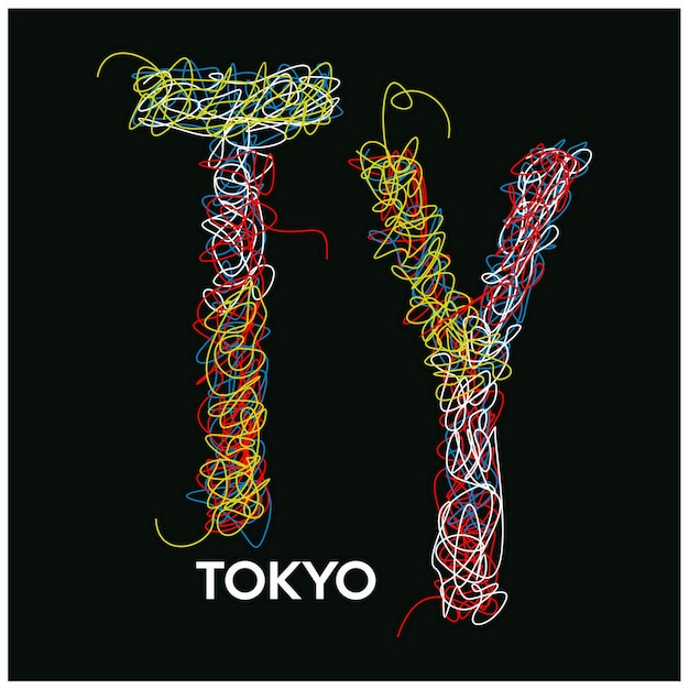 Vettore tokyo giappone colorato scribble e tshirt tipografia vintage design nell'illustrazione vettoriale