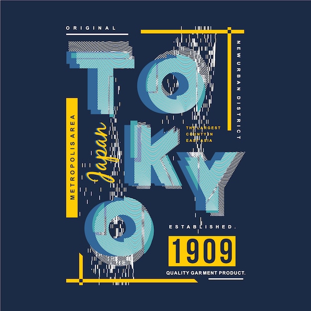 도쿄 일본 대도시 추상 그래픽 타이포그래피 티셔츠 디자인