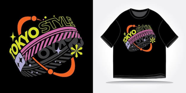 Vector tokyo japan streetwear tshirt slogan typografie y2k futuristische toekomst cyberpunk retro futurisme