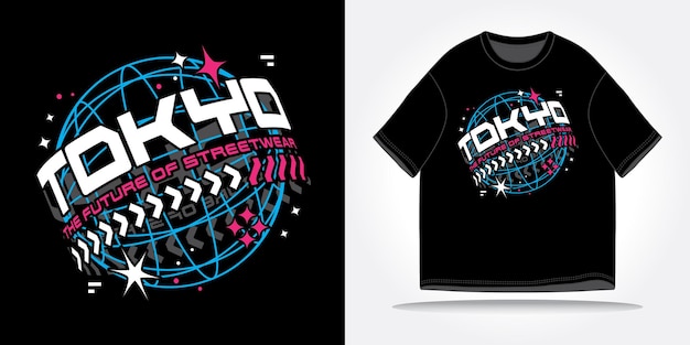 Vector tokyo japan streetwear tshirt slogan typografie y2k futuristische toekomst cyberpunk retro futurisme