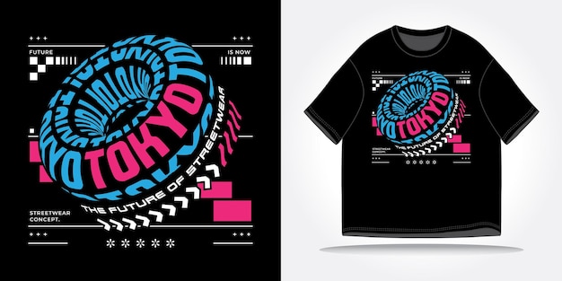Vector tokyo japan streetwear tshirt slogan typografie y2k futuristische toekomst cyberpunk retro futurisme