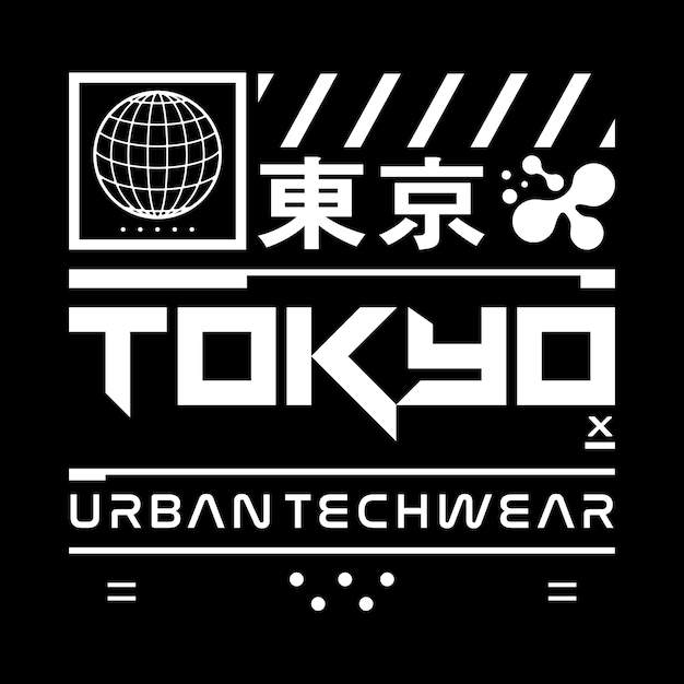 Vector tokyo japan typografie slogan streetwear y2k stijl logo vector pictogram illustratie. kanji betekent tokio.